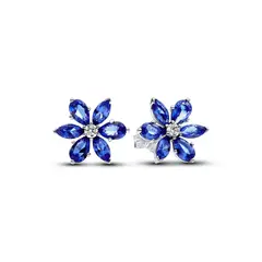 PANDORA - Aretes de Botón Herbario Azul Brillante Plata Esterlina