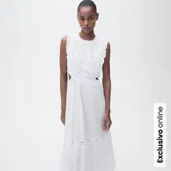 MANGO - Vestido Mujer Largo con Bordado de Algodón