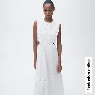 MANGO - Vestido Mujer Largo con Bordado de Algodón