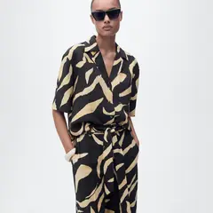 MANGO - Pantalón Recto Mujer Tiro alto con Estampado