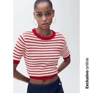 MANGO - Saco Mujer Tejido de Algodón