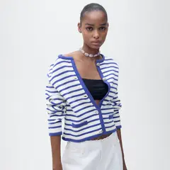 MANGO - Cardigan Mujer de Rayas de Algodón