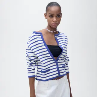 MANGO - Cardigan Mujer de Rayas de Algodón