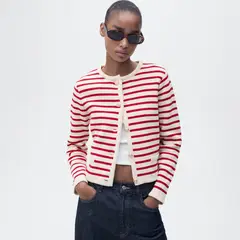 MANGO - Cardigan Mujer de Rayas de Algodón