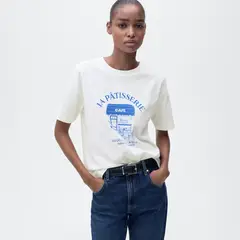 MANGO - Camiseta Mujer con Estampado Manga corta de Algodón