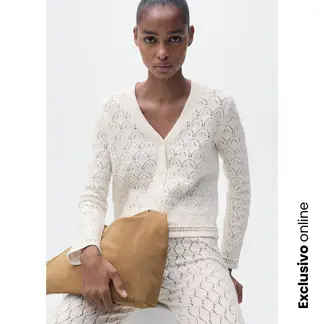 MANGO - Cardigan Mujer Tejido de Algodón