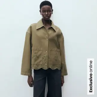MANGO - Sobrecamisa Mujer con Bordado de Algodón