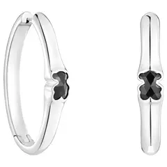 TOUS - Aretes de aro de plata y motivo oso en ónix 38 mm Icon Color
