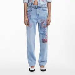 DESIGUAL - Jean Recto Mujer Tiro medio con Estampado