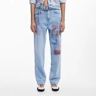 DESIGUAL - Jean Recto Mujer Tiro medio con Estampado