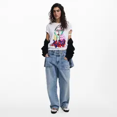 DESIGUAL - Camiseta Mujer con Estampado Manga corta de Algodón