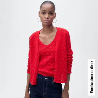 MANGO - Cardigan Mujer Tejido de Algodón