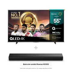 HISENSE - Combo Televisor + Barra | 55 Pulgadas QLED 4K 55Q6QV | Barra de Sonido HS1000