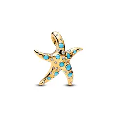 PANDORA - Charm Colgante Estrella de Mar Azul Brillante Recubrimiento en Oro