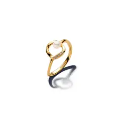 PANDORA - Anillo Perla Cultivada de Agua Dulce y Círculo en Pavé Forma Orgánica Recubrimiento en Oro