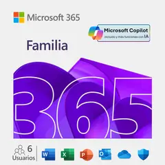 MICROSOFT - 365 Familia | Suscripción de 12 meses, hasta 6 personas | Aplicaciones de Office Prémium | 1 TB de Almacenamiento en la Nube por Persona | Licencia Digital