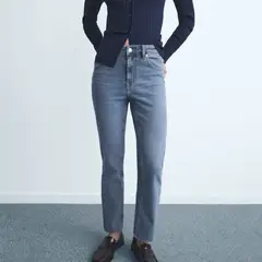 MANGO - Jean Flare Mujer Tiro medio de Algodón