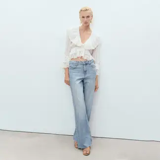 MANGO - Jean Wide leg Mujer Tiro alto de Algodón