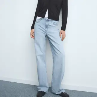 MANGO - Jean Wide leg Mujer Tiro alto de Algodón