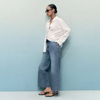 MANGO - Jean Culotte Mujer Tiro alto de Algodón