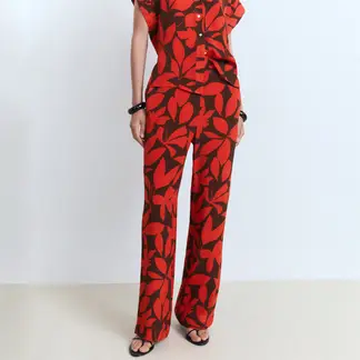 MANGO - Pantalón Recto Mujer Tiro alto con Estampado