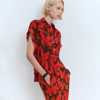 MANGO - Camisa Mujer con Estampado Manga corta