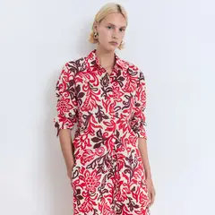 MANGO - Camisa Mujer con Estampado Manga larga de Algodón