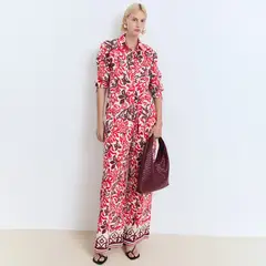 MANGO - Pantalón Recto Mujer Tiro alto con Estampado