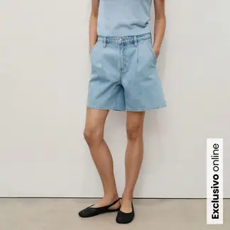 MANGO - Bermuda de jean Mujer Tiro medio de Algodón