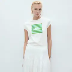 MANGO - Camiseta Mujer con Estampado Manga corta de Algodón