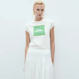 MANGO - Camiseta Mujer con Estampado Manga corta de Algodón
