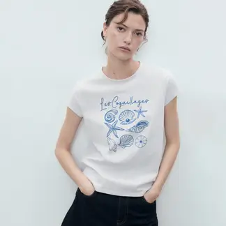 MANGO - Camiseta Mujer con Estampado Manga corta de Algodón