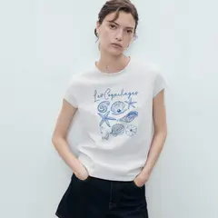 MANGO - Camiseta Mujer con Estampado Manga corta de Algodón