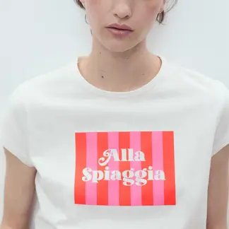 MANGO - Camiseta Mujer con Estampado Manga corta de Algodón