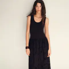MANGO - Vestido Mujer Largo con Bordado de Algodón