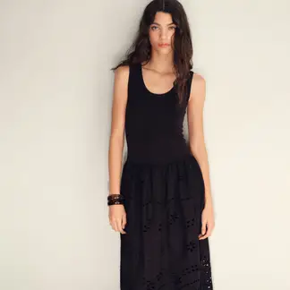 MANGO - Vestido Mujer Largo con Bordado de Algodón