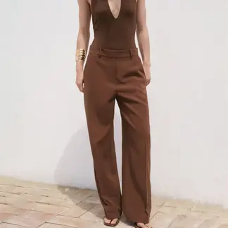 MANGO - Pantalón Recto Mujer Tiro medio