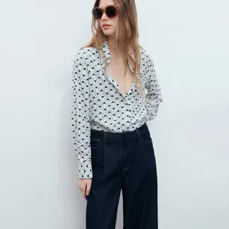 MANGO - Camisa Mujer con Estampado Manga larga
