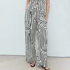 MANGO - Pantalón Recto Mujer Tiro medio con Estampado