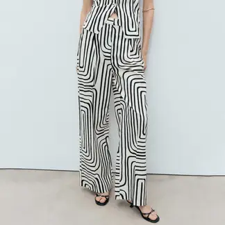 MANGO - Pantalón Recto Mujer Tiro medio con Estampado