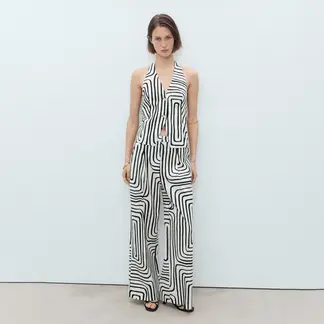 MANGO - Top Mujer con Estampado Sin mangas de Lino