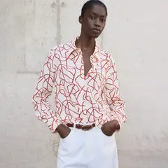 MANGO - Camisa Mujer con Estampado Manga larga
