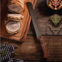 TRAMONTINA - Cuchillo 10" Dentado Churrasco de acero inoxidable y mango de madera
