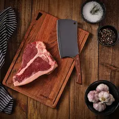 TRAMONTINA - Hachuela 7" de carnicero Churrasco Black de acero inoxidable oscurecido y mango de madera