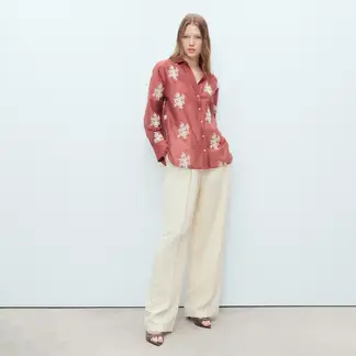 MANGO - Camisa Mujer con Bordado Manga larga