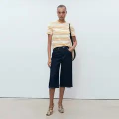 MANGO - Camiseta Mujer de Rayas Manga corta de Algodón