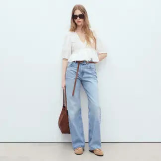 MANGO - Blusa Mujer con Bordado Manga 3/4 de Algodón
