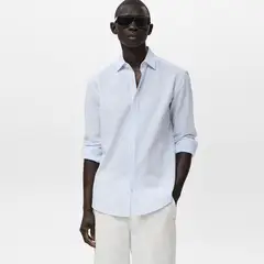 MANGO - Camisa Hombre de Rayas Manga larga de Algodón