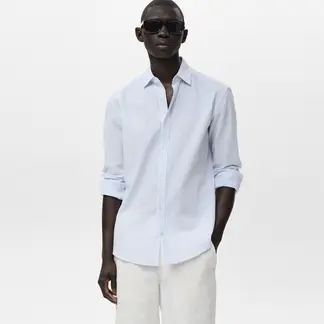 MANGO - Camisa Hombre de Rayas Manga larga de Algodón