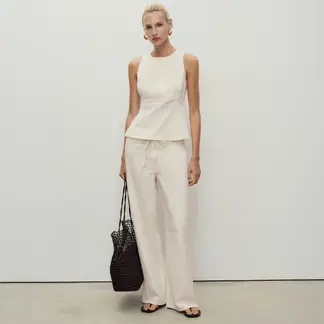 MANGO - Pantalón Wide leg Mujer Tiro medio